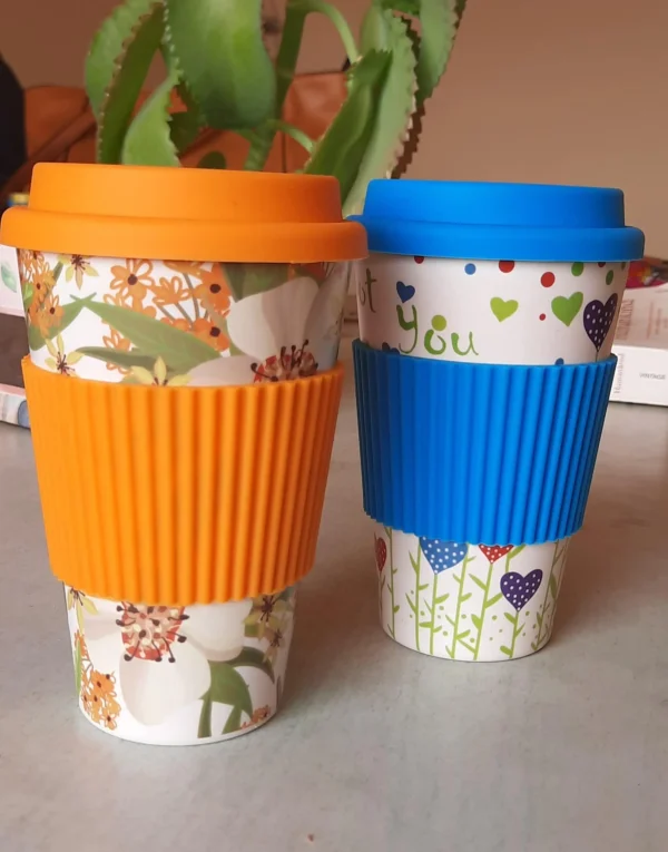 Bamboo fibre coffee mug pair
